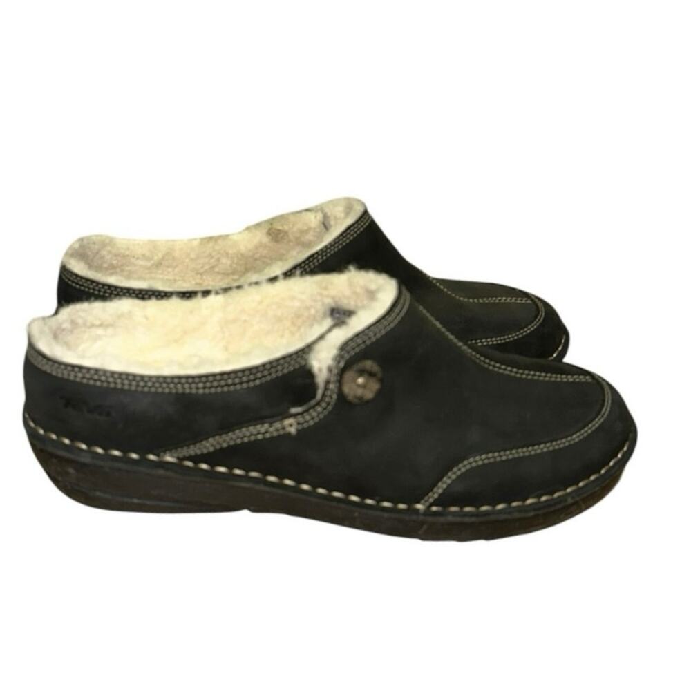 Teva Slip On Clog Mule Shoes Faux Fur Lined Black Womens 9.5‎